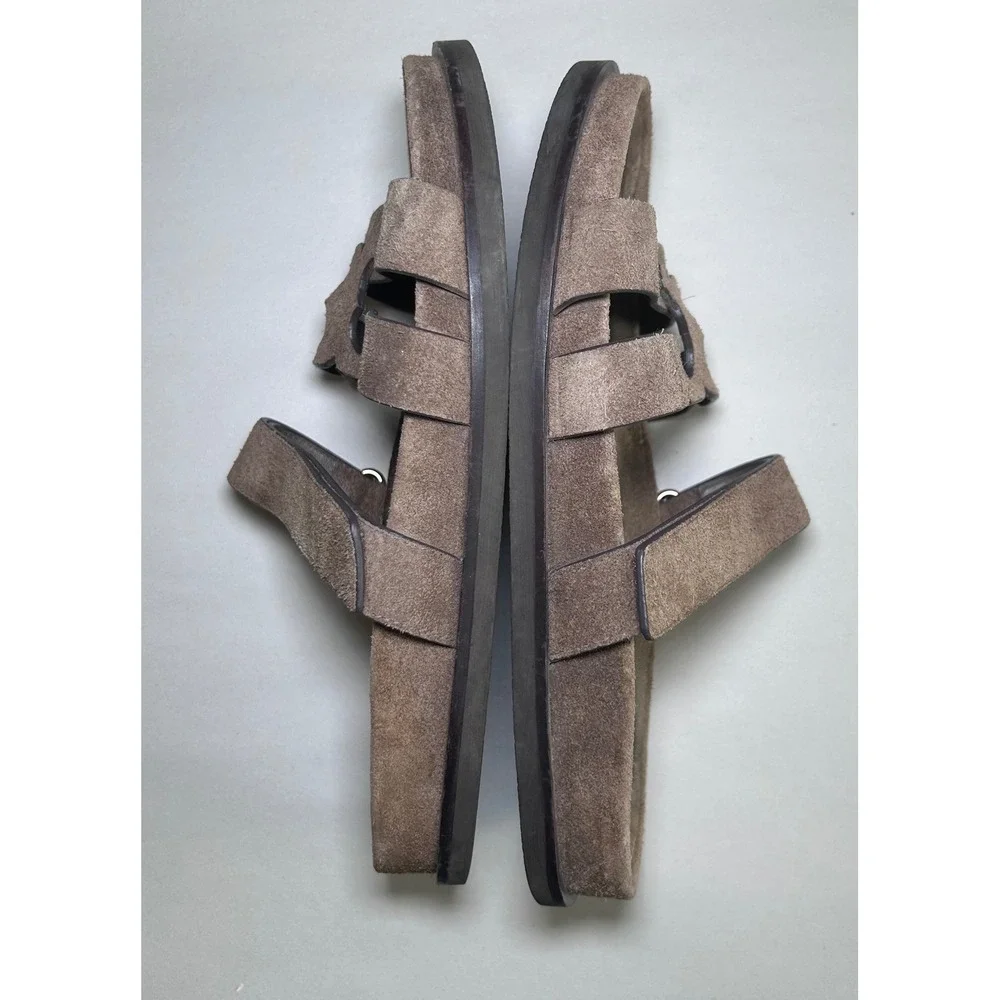 Tory Burch Ines Slide Brown Suede Double T Logo Flat Sandals Womens Size 8.5